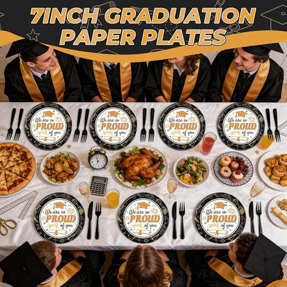 2026 Graduation Plates 7 Inch 40Pcs Black and Gold Disposable Paper Plates - Image 5