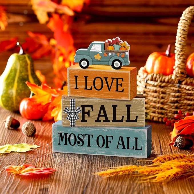 4 Pcs Thanksgiving Decoration for Home Fall Truck Decor Fall Tiered Tray Decor - Image 2