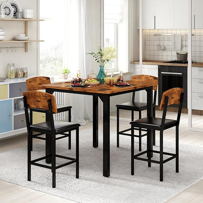 AWQM 5-Piece Dining Table Set, Dining Table Set for 4, Counter Height Table & 4 Bar Stools, Modern Kitchen Dining Set, with Upholstered Chairs, Compact Dining Set for Small Spaces (Walnut Color)