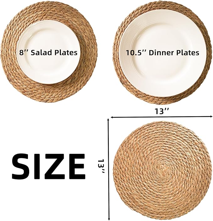 13 Inch Round Woven Plate Placemats Set of 15, Farmhouse Rustic Straw Braided - Image 2