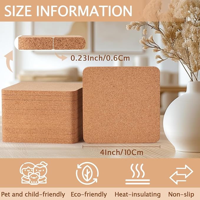 160 PCS Cork Coasters for Laser Engraving, Thick Absorbent Blank Coasters | 4 - Image 2