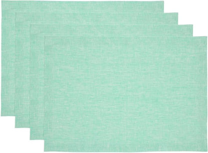 Solino Home Linen Cloth Placemats Set of 4-100% Pure Linen Chambray Aqua Placemats 14 x 19 Inch for Winter, Spring, Easter - Athena