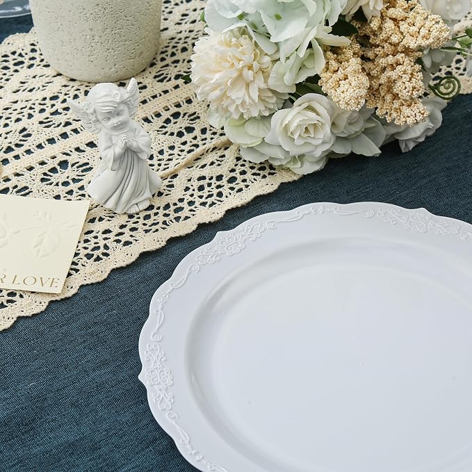 Upassion 100 Pieces White Plastic Plates - Image 6