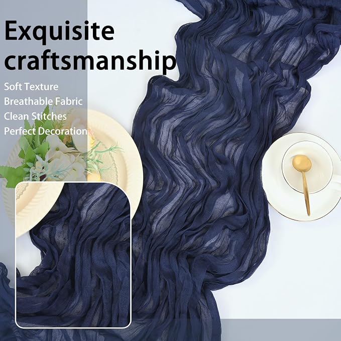 8 Pack Navy Blue Cheesecloth Table Runner 17x108 inch Boho Gauze Cheese Cloth - Image 6
