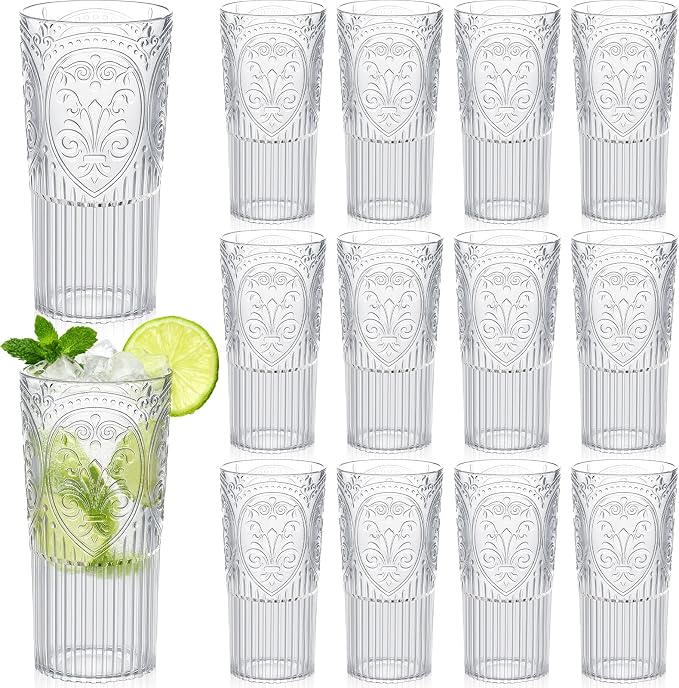 Wiwiqing 20oz Vintage Plastic Ribbed Tumblers Set of 12, Baby Shower, Birthday by Wiwiqing