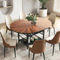 VFK 47.2"-63" Extendable Round Dining Table Set for 4–6, Solid Wood & Metal Table with Wine Rack Storage Shelf, Walnut Kitchen Furniture with 6 Upholstered Chairs (Storage Table and 6 Brown Chairs)