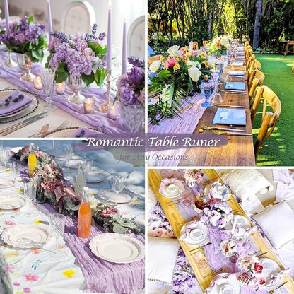 3 Pack Purple Cheesecloth Table Runner 35x120 Inches, Summer Boho Rustic Lilac - Image 5