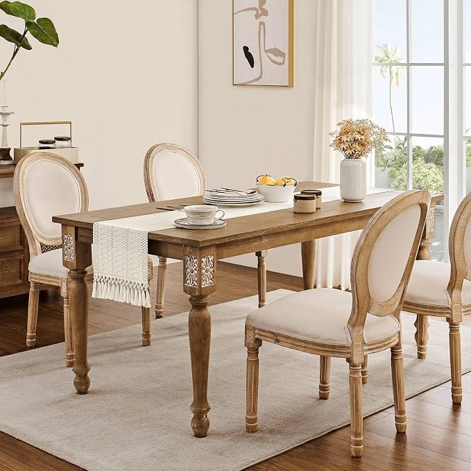 Macrame Style Boho Table Runner, 12x60 Inch Ivory | Woven Boho Table Runner - Image 3