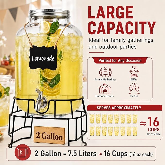 2 Gallon Glass Drink Dispensers - Image 2