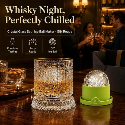 Spinning Whiskey Glass with Large Ice Ball Mold, 360° Rotating Crystal Rocks - Image 6