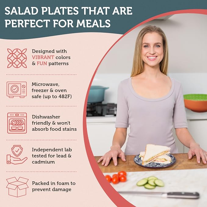 Salad Plates - Small Plate for Serving Appetizer, Sandwich - Microwavable - - Image 4