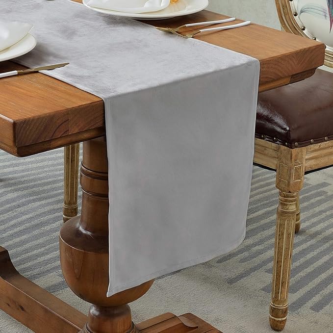 BALCONY & FALCON Table Runner Velvet Silver Gray 14"x71" | Elegant, Fall Decor by BALCONYFALCON