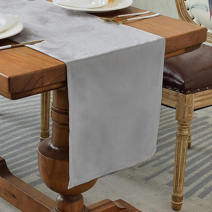 BALCONY & FALCON Table Runner Velvet Silver Gray 14"x71" | Elegant, Fall Decor by BALCONYFALCON