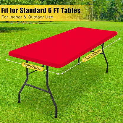 Smiry Rectangle Tablecloth, Elastic Fitted Flannel Backed Vinyl Tablecloths for 6ft Folding Tables, Waterproof Wipeable Table Covers for Indoor, Outdoor, Picnic and Camping (Red, 30"x72")