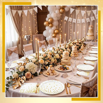 NatNarr 25 Set White Gold Plates and Napkins Set, 6.5" Napkins, Party Plates - Image 5