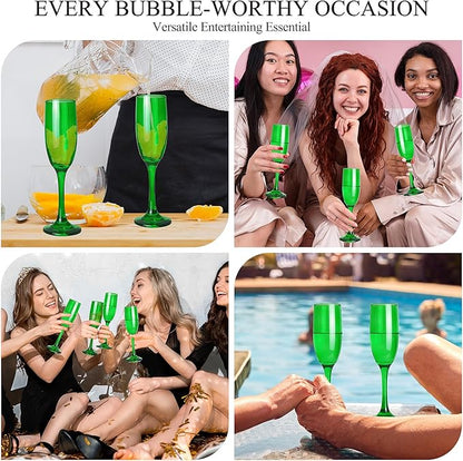 Champagne Flutes Glasses Set of 6-6oz Elegant Green Champagne Glass, Unique Green Colored Long stem Champagne Flute Gift for Wedding, Anniversaries, Parties, Birthday, Restaurant, Home Bar