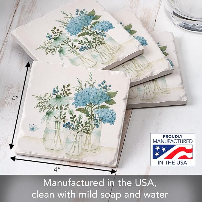 Thirstystone Mason Jar Florals 4 Pack Absorbent Tumbled Tile Stone Coasters | - Image 6
