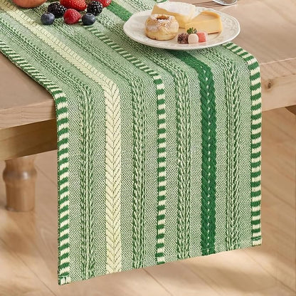 Artoid Mode Emerald Farmhouse Stripe Braided Table Runner 12x72 Inch | Holiday by ArtoidMode