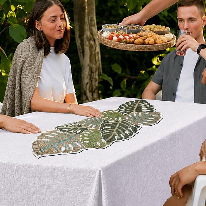 Handmade Beaded Table Runner, 13x36 | Glass beads and polyester backing - Image 5