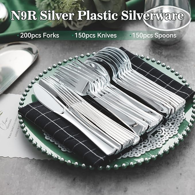 500PCS Silver Plastic Silverware, Disposable Utensils & Cutlery | 200 Forks - Image 4