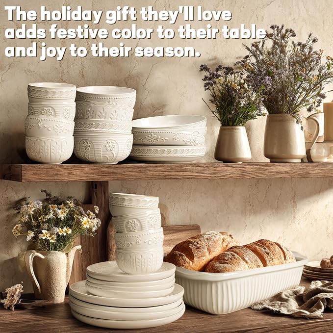 Small Bowls Set of 4, 12 oz Ceramic Embossment Dessert Bowls, Ice Cream - Image 6