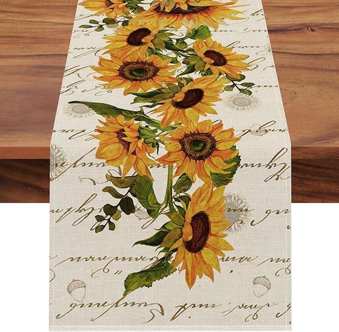 Seliem Fall Sunflowers Table Runner, Vintage Spring Summer Flower Home | by Seliem