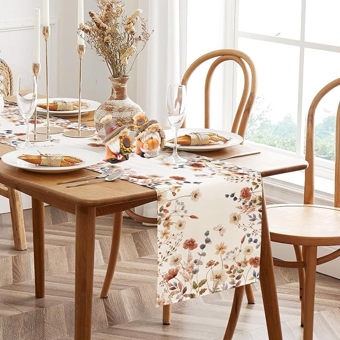 Fall Brown Flowers Table Runner Butterfly Burlap Table Runners, Autumn Harvest - Image 5