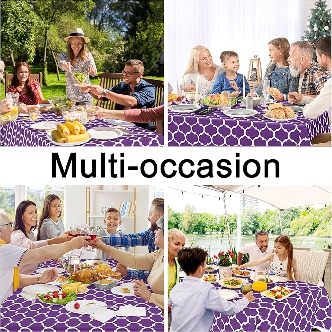 Smiry Rectangle Table Cloth, Waterproof Vinyl Tablecloth with Flannel Backing for Rectangle Tables, Wipeable Spillproof Plastic Tablecloths for Dining, Camping, Indoor and Outdoor (60"x102", Purple)