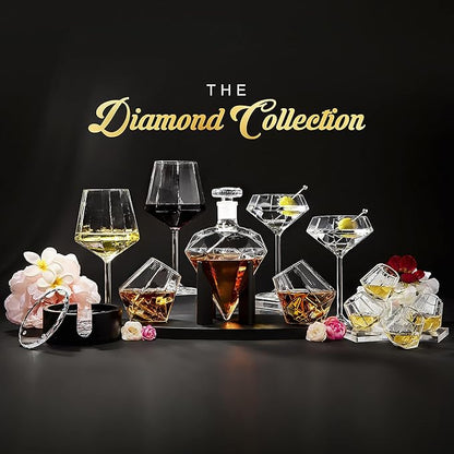 Dragon Glassware Crystal Coasters - Clear Glass Coasters for Drinks Set of 4 - Barware for Coffee Table - Diamond Coaster Set with Holder