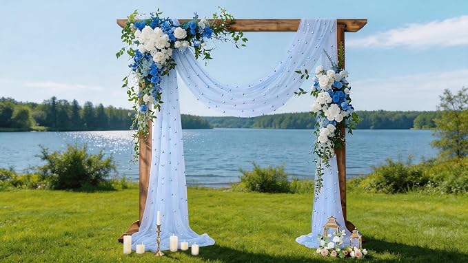 Pearl Table Runner Gauze Sheer 19FT Wedding Draping Fabric Decor | Blue Summer - Image 2