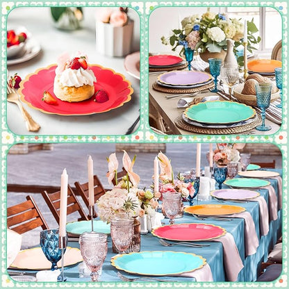 48 Pcs Candy Color Paper Plates 9 Inch Light Colorful Rainbow Scalloped Paper Disposable Dinner Dessert Plates for Birthday Wedding Bridal Party Supplies, 6 Colors