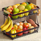 2-Tier Fruit Basket with Banana Hangers, Detachable Metal Bowl | Wooden handle by Sevenblue