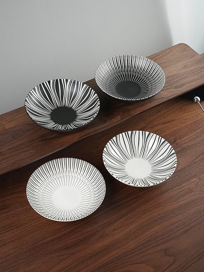 8 Inch Ceramic Bowl Set of 2, Classic Black and White Pasta Bowl, Salad Bowls - Image 6