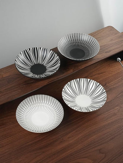 8 Inch Ceramic Bowl Set of 2, Classic Black and White Pasta Bowl, Salad Bowls - Image 6
