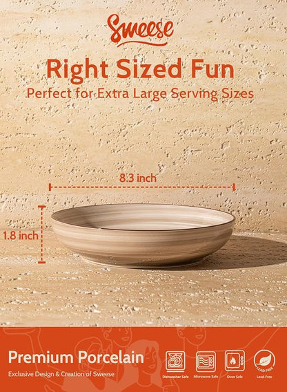Sweese 6-Pack Ceramic Pasta Bowls, Neutral Extra Large 30 Fl Oz Durable - Image 2