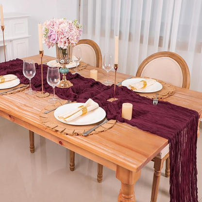 Snowkingdom 6PCS 10 Ft Burgundy Red Cheesecloth Table Runner, 120inch Long - Image 5