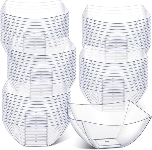 Tanlade 50 Pcs Square Plastic Serving Bowls Disposable Snack Salad Bowl Small Party Candy Bar Containers Taco Bar Serving Dishes for Buffet Chips Fruit(Clear,8 oz)