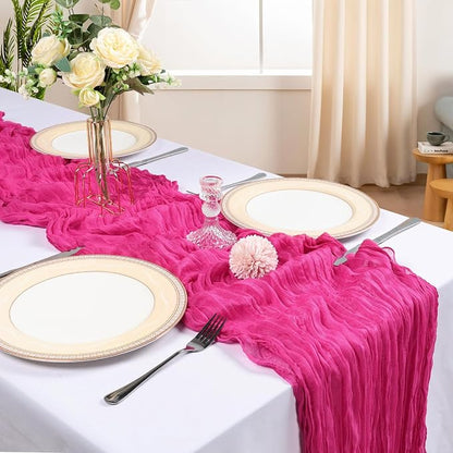 12 Pack 10Ft Hot Pink Cheesecloth Table Runner 23 x 120 Inch | Gauze Rustic - Image 2