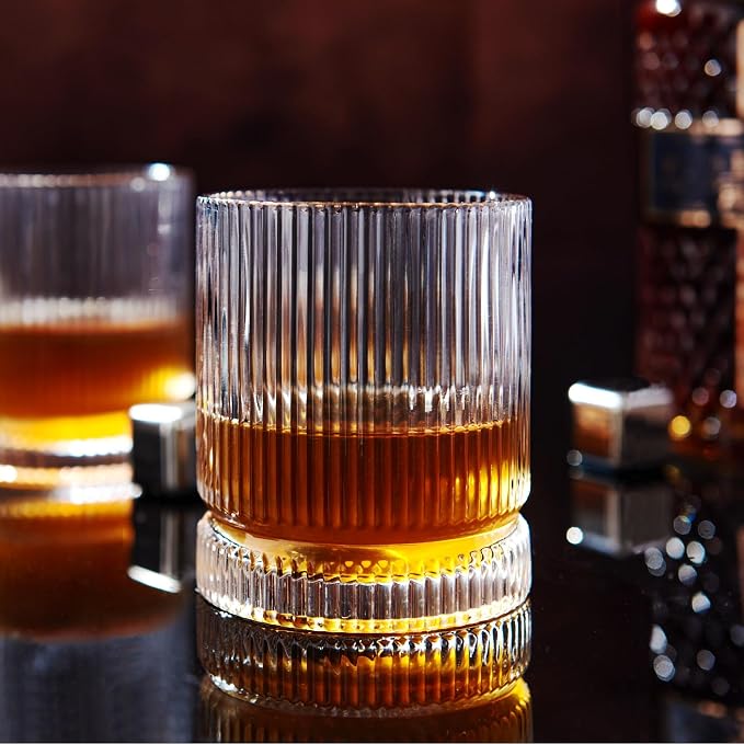 Vintage Whiskey Glasses Set of 4, 12 oz Crystal, Luxury Gift Box | Old fashioned by VUNDO