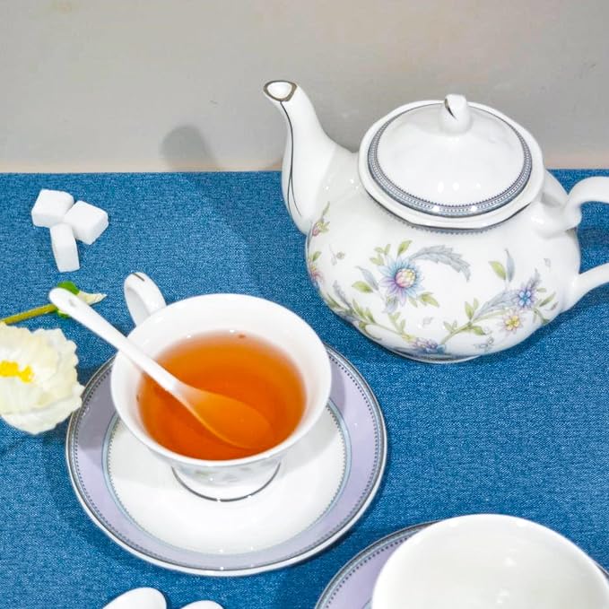 Bone China Tea Set, 21-Pieces Porcelain Tea Set - Image 6