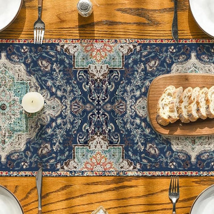 Artoid Mode Boho Bohemia Style Blue Table Runner, Country Rustic Farmhouse - Image 3