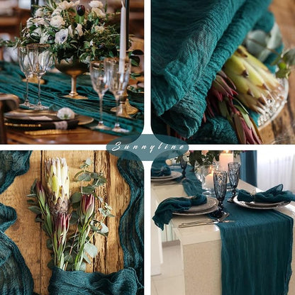 Teal Cheesecloth Table Runner 10FT Runner - Image 6