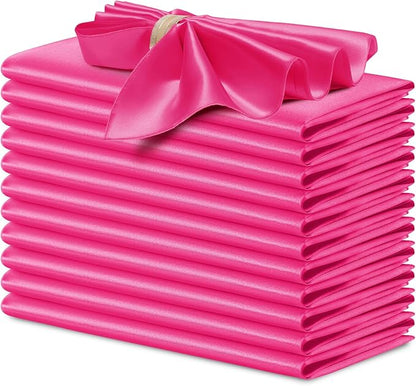 P Pothuiny 12 Pcs Hot Pink Satin Napkins 17 x 17 Inch, Satin Cloth Napkins | by P+Pothuiny