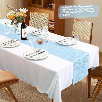 MILVOWOC 12 Pack Light Blue Satin Table Runner, 12 x 72 Inch | Jacquard Damask - Image 6