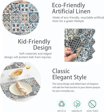 Mandala Bohemian Placemats Set of 6 Two-Sided Washable Table Placemat Boho Mat Fabric Cloth Vintage Flower for Farmhouse Kitchen Outdoor Dining Decor 12x18 Inch (Bohemian B)