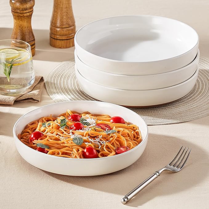 MALACASA 48 Oz Pasta Bowls Set of 4, Ceramic Soup Bowls, TARA Khaki White | - Image 4