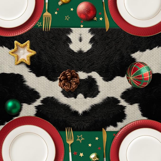 Cow Print Black Table Runner Kitchen Dining Linen Table Decoration - Image 4