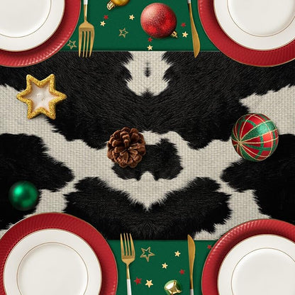 Cow Print Black Table Runner Kitchen Dining Linen Table Decoration - Image 4