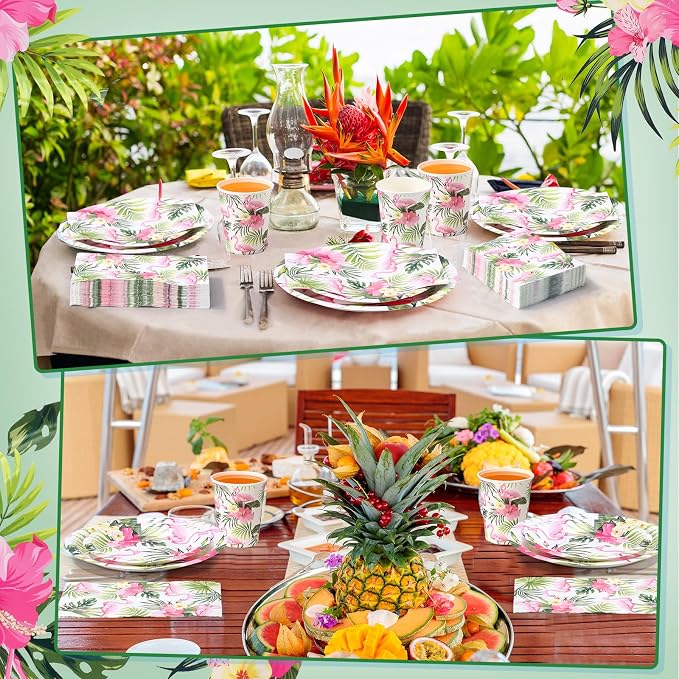 Funnymoom 250 Pcs Hawaiian Flamingo Party Decoration Luau Themed Paper Plates - Image 5