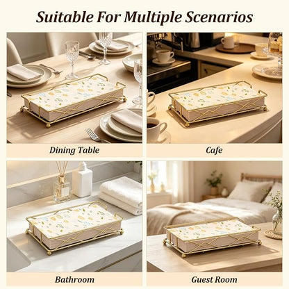 Gold Guest Towel Napkin Holder, Rectangular Metal Tray - Image 5